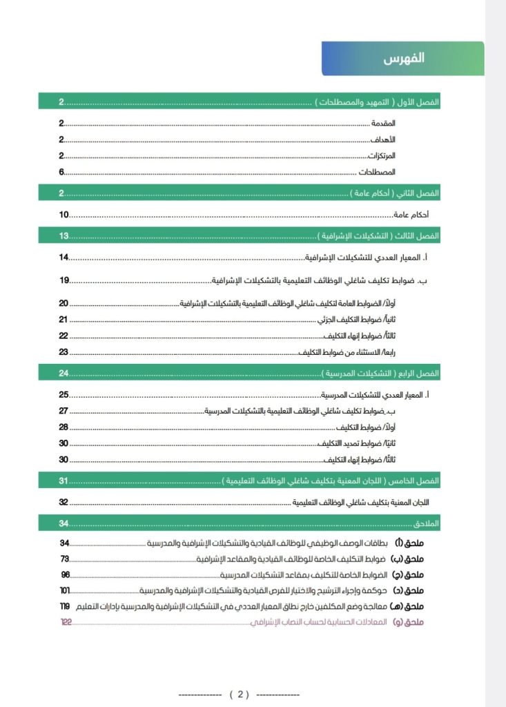 وثيقة التشكيلات الإشرافية والمدرسية 